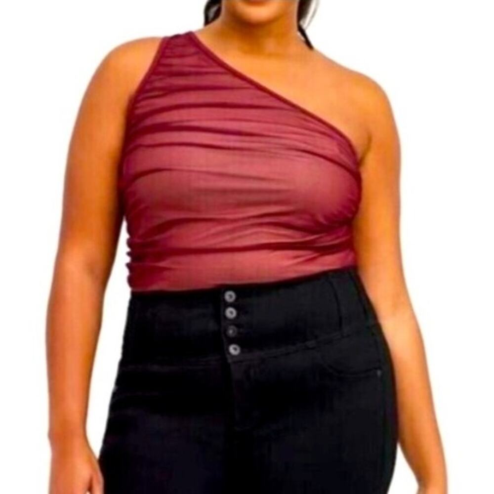 NEW Torrid Ruched One Shoulder Tank Top Plus Size 2X Maroon Red Cinched